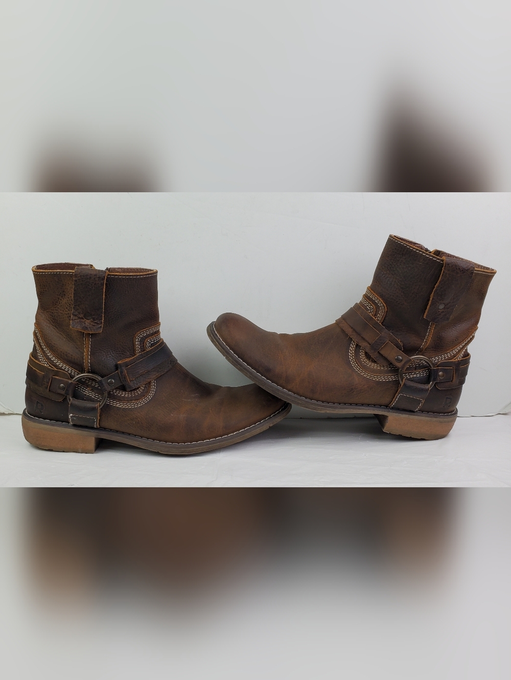 ROAN Mens Bed Stu Native II Distressed Leather Harness Side Zip Boots - Size 9.5